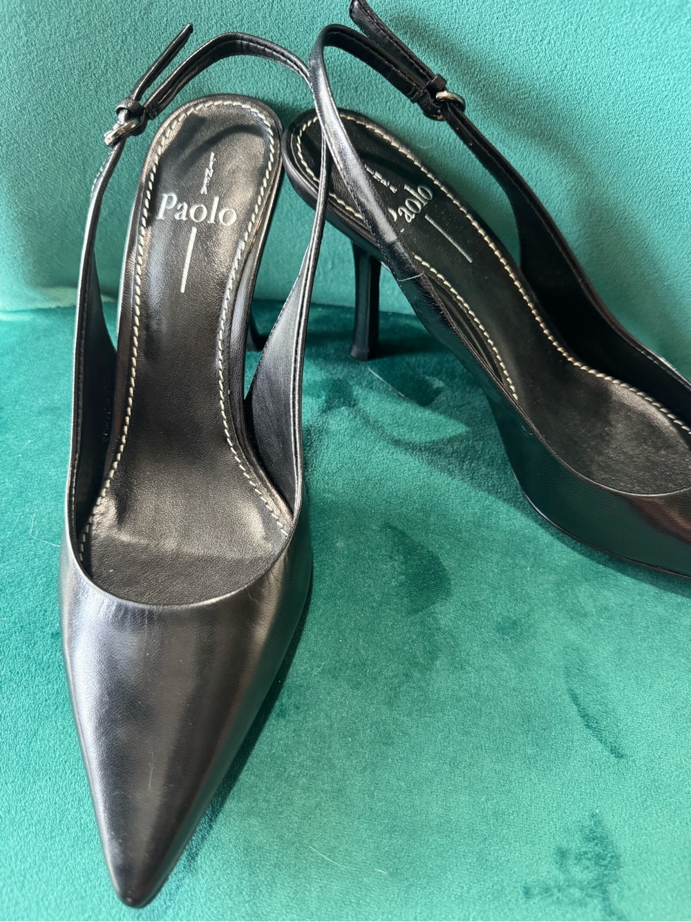 Paolo Black Pointed Toe Slingback Heels Size 8.5W
